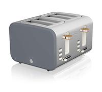 Swan ST14620GRYN Nordic 4-Slice Toaster with Defrost/Reheat/Cancel Functions, Cord Storage, 1500W, Grey