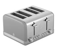 Swan ST19020GRN Retro 4-Slice Toaster with Defost/Reheat/Cancel Functions, Cord Storage, 1600W, Retro Stainless Steel in Grey