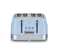 Swan ST19029BLU Retro 4 Slice Toaster, 7 Browning Levels, Removable Crumb Trays, Defrost, Reheat and Cancel Functions, Hidden Cord Storage, Non-Slip