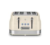 Swan ST19029C Retro 4 Slice Toaster with 7 Browning Levels, Removable Crumb Trays, Defrost, Reheat and Cancel Functions, Hidden Cord Storage, Non-Slip Feet, 1860W, Cream