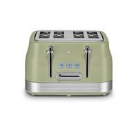 Swan ST19029GRN Retro 4 Slice Toaster with 7 Browning Levels, Removable Crumb Trays, Defrost, Reheat and Cancel Functions, Hidden Cord Storage, Non-Slip Feet, 1860W, Green