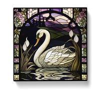 Swan Stained Glass Effect Canvas Print for Living Room Bedroom Home Office Décor, Wall Art Picture Ready to Hang, 20x20 Inch (50x50 cm)