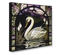 Swan Stained Glass Effect Canvas Wall Art Print Ready to Hang, Framed Picture for Living Room Bedroom Home Office Décor, 50x50 cm (20x20 Inch)