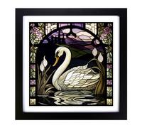Swan Stained Glass Effect Framed Wall Art Print, Ready to Hang Picture for Living Room Bedroom Home Office, Black 18 x 18 Inch (45 x 45 cm)