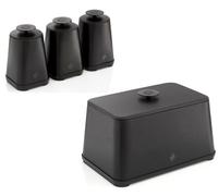 Swan Stealth Black Bread Bin And Tea Coffee Sugar Canisters Kitchen Storage Set 16L + 3X1.3L