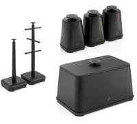 Swan Stealth Black Breadbin Canisters Mug Tree & Towel Pole Kitchen Storage Set