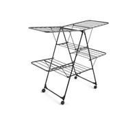 Swan Stealth Jumbo Collapsible Clothes Airer with 26m of Drying space, 30kg Weight Capacity, Integrated Wheels, Anti-Slip Coating and Easy Storage, Black