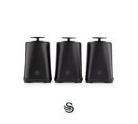Swan SWKA18521BLKN Stealth Set of 3 Storage Canisters for Coffee/Sugar/Tea & Other Loose Ingredients, Airtight Lids, 1.3L, Black