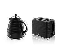Swan, STP3050BN Symphony Kettle and 2 Slice Toaster Bundle, Jug Kettle Features A 360 Degree Rotational Base, 3000 Watts, Toaster Features 930 Watts, High Gloss and Matt Finish, Black