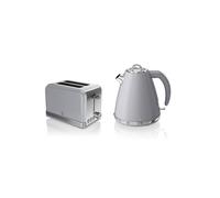 Swan, STP7040GRN, Retro 1.5L Jug Kettle & 2 Slice Toaster, Stainless Steel Body, 3kw, Slide Out Crumb Tray, Auto-Centering (Grey)