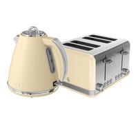Swan STP7041CN Retro 1.5L Jug Kettle & 4-Slice Toaster, Cream Stainless Steel, 360 Base, Electronic Browning Control, Crumb Tray