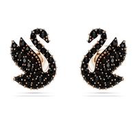 Swan stud earrings, Crystal pearl, Swan, Black, Rose gold-tone plated