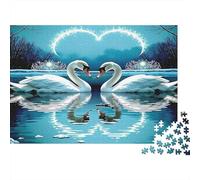 Swan Sturdy Paper Two White Swans Forming Heart Shape on Lake at Night Jigsaw Puzzle Educational Family Activity 38x26cm/1000pcs