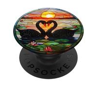 Swan Sunset Lotus Round Design PopSockets Adhesive PopGrip