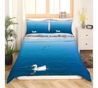 Swan Super King Size Duvet Cover Sets Lake Bedding Set 3D Print Soft Microfiber Quilt Covers 260x220 cm with Zipper Closure and 2 Pillowcases 50x75 cm for Adults D.6