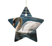 Swan Swimming in Water Christmas Ornaments Christmas Tree Ceramic Hanging Star Ceramic Ornaments for Christmas Tree Holiday Ornaments with Gold Ribbon Porcelain Pendants for Party Xmas Decoration