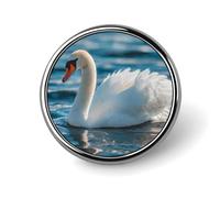 Swan Swimming on The Lake Round Badge Pin Metal Memorial Brooch Button Lapel Pins for Backpack Wedding