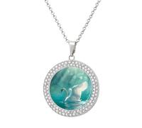 Swan Swimming on The Lake Round Pendant Necklace Diamond Edging Brilliant Personalized Jewelry Gifts for Women Silver-style