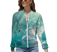 Swan Swimming on The Lake Womens Jacket Outdoor Hiking Lightweight Sweatshirt Golf Coat Casual Windbreaker Top XS