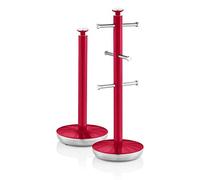 Swan Retro Kitchen Towel Pole and 6 Cup Mug Tree, Weighted Base, One Size, Red