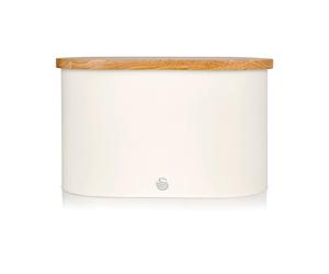 Swan SWKA17512WHTN Nordic Scandi Bread Bin with Bamboo Cutting Board Lid, Cotton White, Steel, One Size