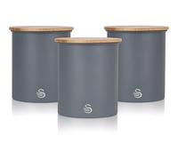 Swan SWKA17513GRYN Nordic Scandi Set of 3 Storage, Tea, Coffee and Sugar Canisters, Slate Grey, Steel, Bamboo Lid