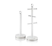 Swan SWKA18537WHT Serenity Towel Pole and Mug Tree Set with Smooth Matt Finish, Stainless Steel Accents and Non-Slip Bases, White