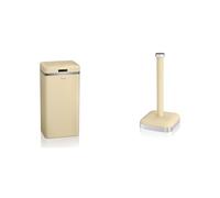 SWAN SWKA4500CN Retro Kitchen Bin with Infrared Technology, Square, Cream, 45 Litre & SWKA1040CN Retro Kitchen Roll Holder with Steel Weighted Base, 32 cm, Cream