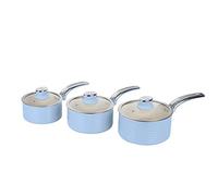 Swan SWPS3020BLN Retro Induction Saucepan Set With Glass Lids, Non Stick Ceramic Coating, Easy to Clean, Blue, 3 Piece, 16/18/20 cm