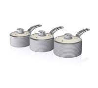 Swan SWPS3020GRN Retro Induction Saucepan Set With Glass Lids, Non Stick Ceramic Coating, Easy to Clean, Grey, 3 Piece, 16/18/20 cm