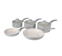 Swan Grey Retro Non-Stick 5pce Pan Set, 3 Saucepans 16/18/20cm, 2 Frying Pans 20/28cm with Tempered Glass Lids & Compatible with Induction Hobs
