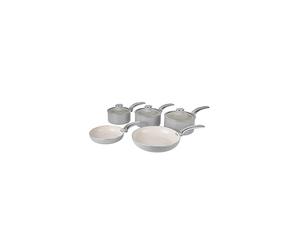 Swan SWPS5020GRN Retro 5 Piece Aluminium Pan Set with Glass Lid, Non-Stick Ceramic Coating, Grey
