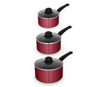 Swan SWPS5023RED Townhouse 3 Piece Saucepan Set with 16/18/20cm Saucepans, Non-Stick Ceramic Coating, Bakelite Handles, Oven Safe, Red