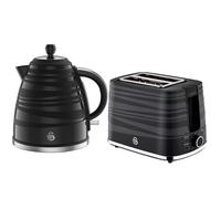 Swan Symphony Black Kettle & 2 Slice Toaster Contemporary Kitchen Set 1.7L