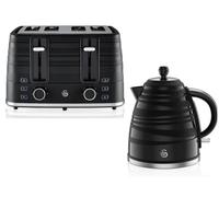 Swan Symphony Black 1.7L 3KW Kettle and 4 Slice Toaster. Contemporary Matching Kitchen Set Featuring an Elegant Sweeping Ribbon Motif with a high Gloss and Matte Finish with Chrome Detailing