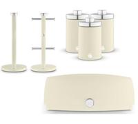 Swan TheTownhouse Range Cream Bread Bin, Tea, Coffee, Sugar Canisters, Mug Tree & Towel Pole. Contemporary Matching Kitchen Storage Set of 6