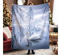 Swan Throw Blanket, Winter Serene Snow Pine Trees Winter White Fleece Blankets Soft Cozy Decorative for Couch Sofa Bed Living Room Office Lap 40x60 Inch