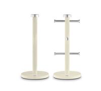 Swan Townhouse Kitchen Towel Pole and 6 Mug Tree Set with Colour Coated Iron, Chrome Accents and Weighted Bases, Cream