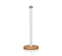 Swan SWKA17511WHTN Nordic Scandi Towel Pole/Kitchen Roll Holder with Non-Slip Wooden Base, Cotton White, Steel, Holds 1