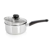 Swan Townhouse 18cm Stainless Steel Saucepan with Glass Lid, Suitable for All Hob Types (Including Induction), Dishwasher Safe, Stainless Steel , SWPS5029SS