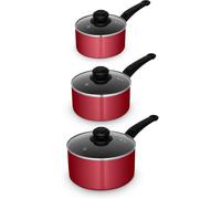 Swan SWPS5023RED Townhouse 3 Piece Saucepan Set with 16/18/20cm Saucepans, Non-Stick Ceramic Coating, Bakelite Handles, Oven Safe, Red