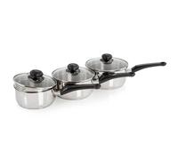 Swan Townhouse 3 Piece Stainless Steel Saucepan Set with 16/18/20cm saucepans with Glass Lids, Suitable for All Hob Types (Including Induction), Dishwasher Safe, Stainless Steel , SWPS5025SS