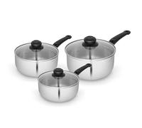 Swan Townhouse 3 Piece Stainless Steel Saucepan Set with 16/18/20cm Saucepans with Glass Lids, Suitable for All Hob Types (including induction), Stainless Steel