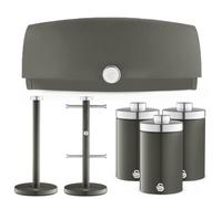 Swan Townhouse Bread Bin,set Of 3 Canisters,towelpole & Mug Tree In Grey Grey