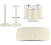 Swan Townhouse Cream 6-Piece Kitchen Storage Set - 14L Bread Bin, 3X1.6L Canisters, 6-Cup Mug Tree & Towel Pole