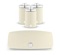 Swan Townhouse Cream Bread Bin And 3 Canister Set - 14L Roll-Top Bread Bin With 3 X 1.6L Airtight Canisters, Cream