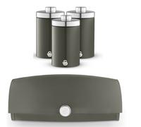 Swan Townhouse Graphite Bread Bin & 3 Canisters Kitchen Storage Set in Grey