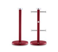 Swan SWKA18531RN Townhouse Towel Pole and 6 Mug Tree Set with Colour Coated Iron, Chrome Accents and Weighted Bases, Red