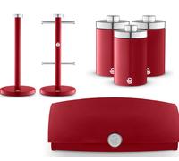 Swan Townhouse Red Bread Bin Canisters Mug Tree & Towel Pole Kitchen Set of 6