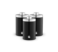 Swan Townhouse Set of 3 Storage Canisters, Stainless Steel, Airtight Lids, Colour Coated Iron and Chrome Accents, 1.6L, Black